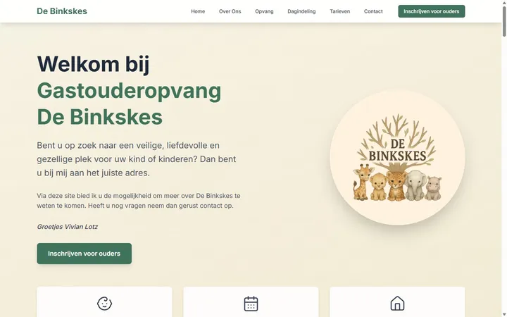 Screenshot van de website van Gastouderopvang De Binkskes