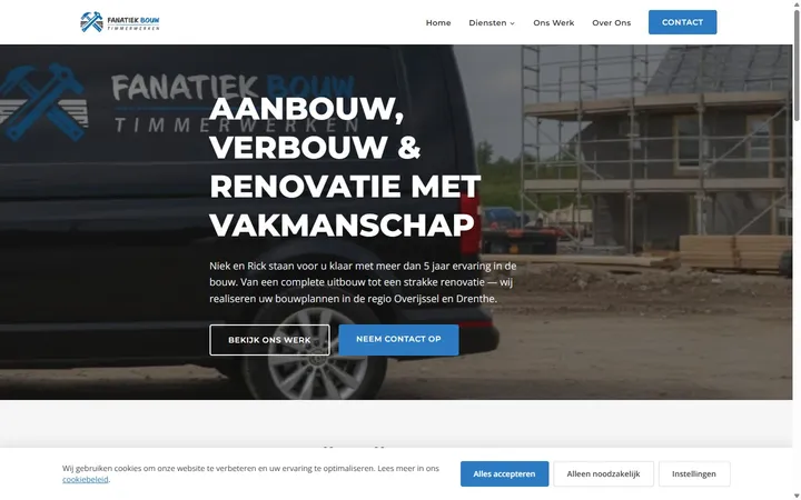 Screenshot van de website van Fanatiek Bouw