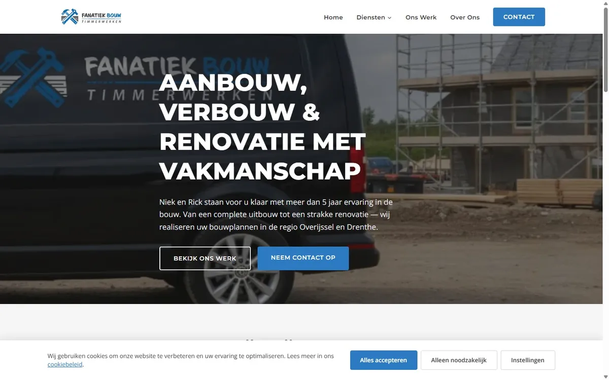 Screenshot van de website van Fanatiek Bouw