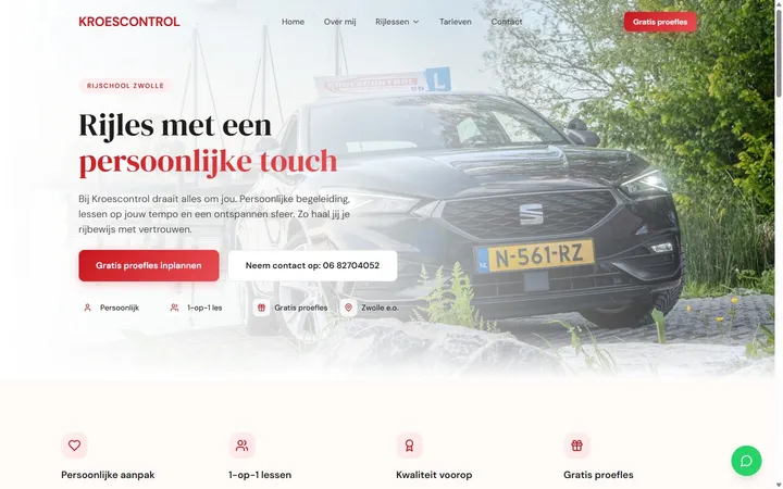 Screenshot van de website van Rijschool Kroescontrol