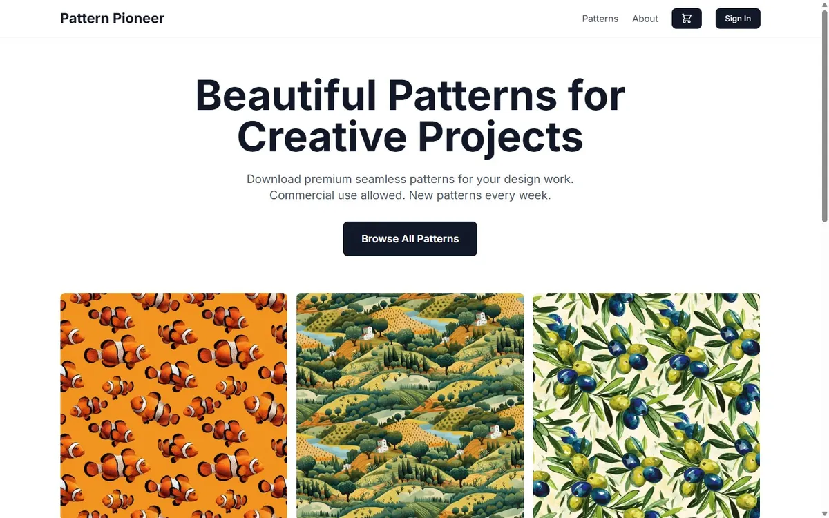 Screenshot van de website van Pattern Pioneer Studio