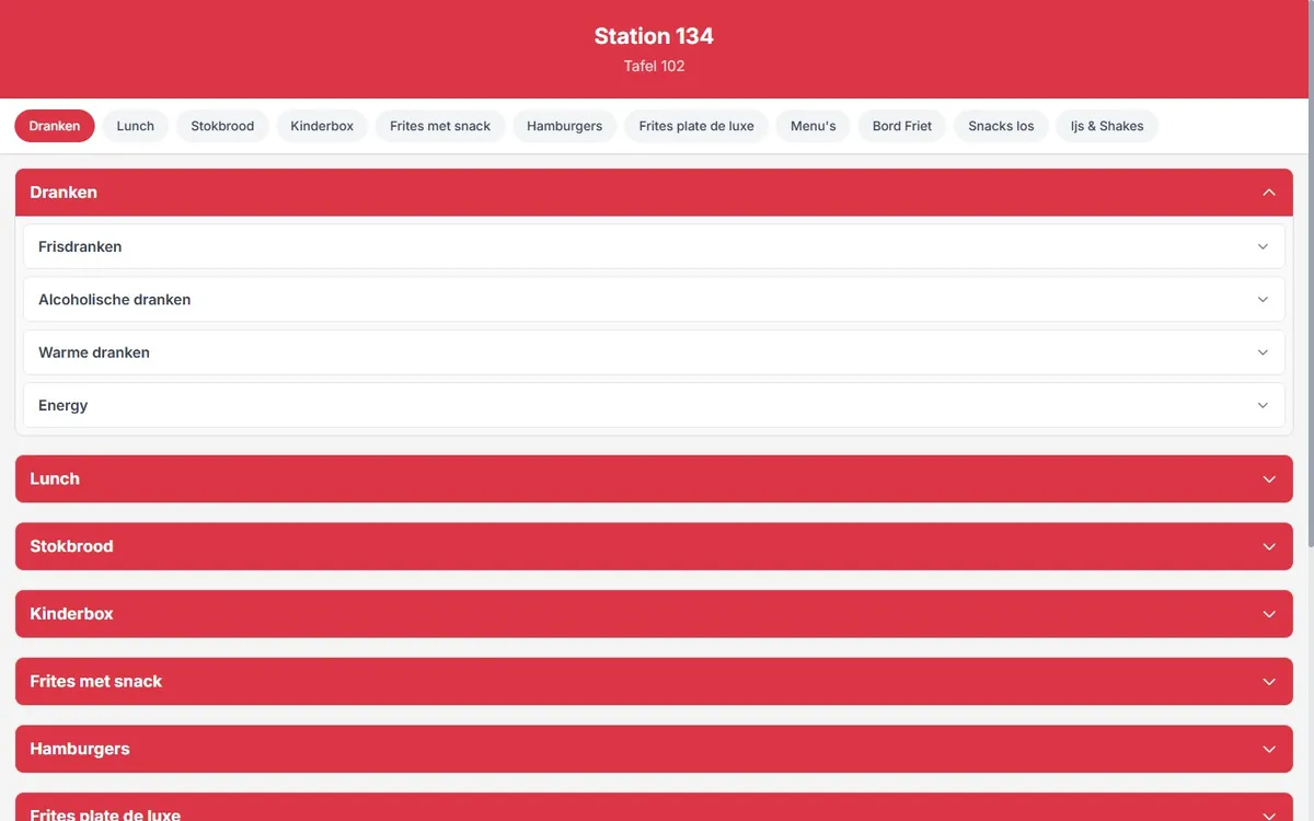 Screenshot van de website van Station 134 — Bestel & Betaal