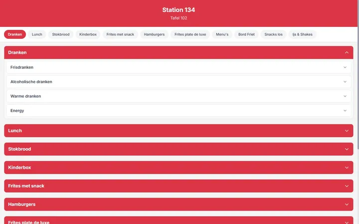 Screenshot van de website van Station 134 — Bestel & Betaal